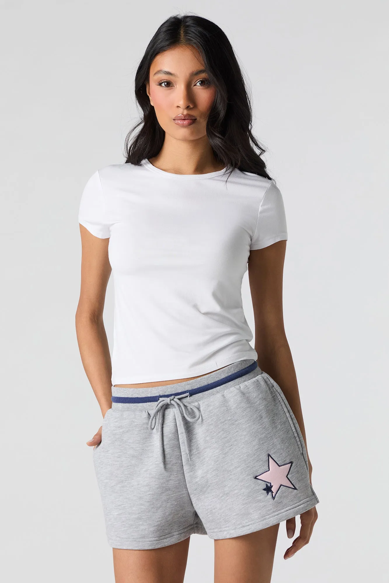 Embroidered Fleece Drawstring Short