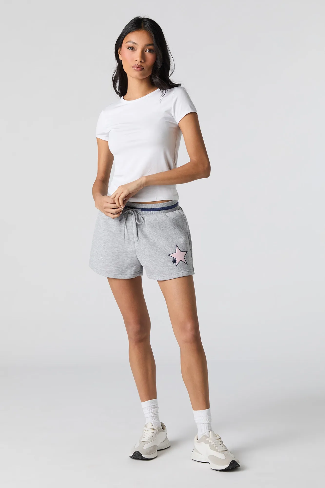 Embroidered Fleece Drawstring Short
