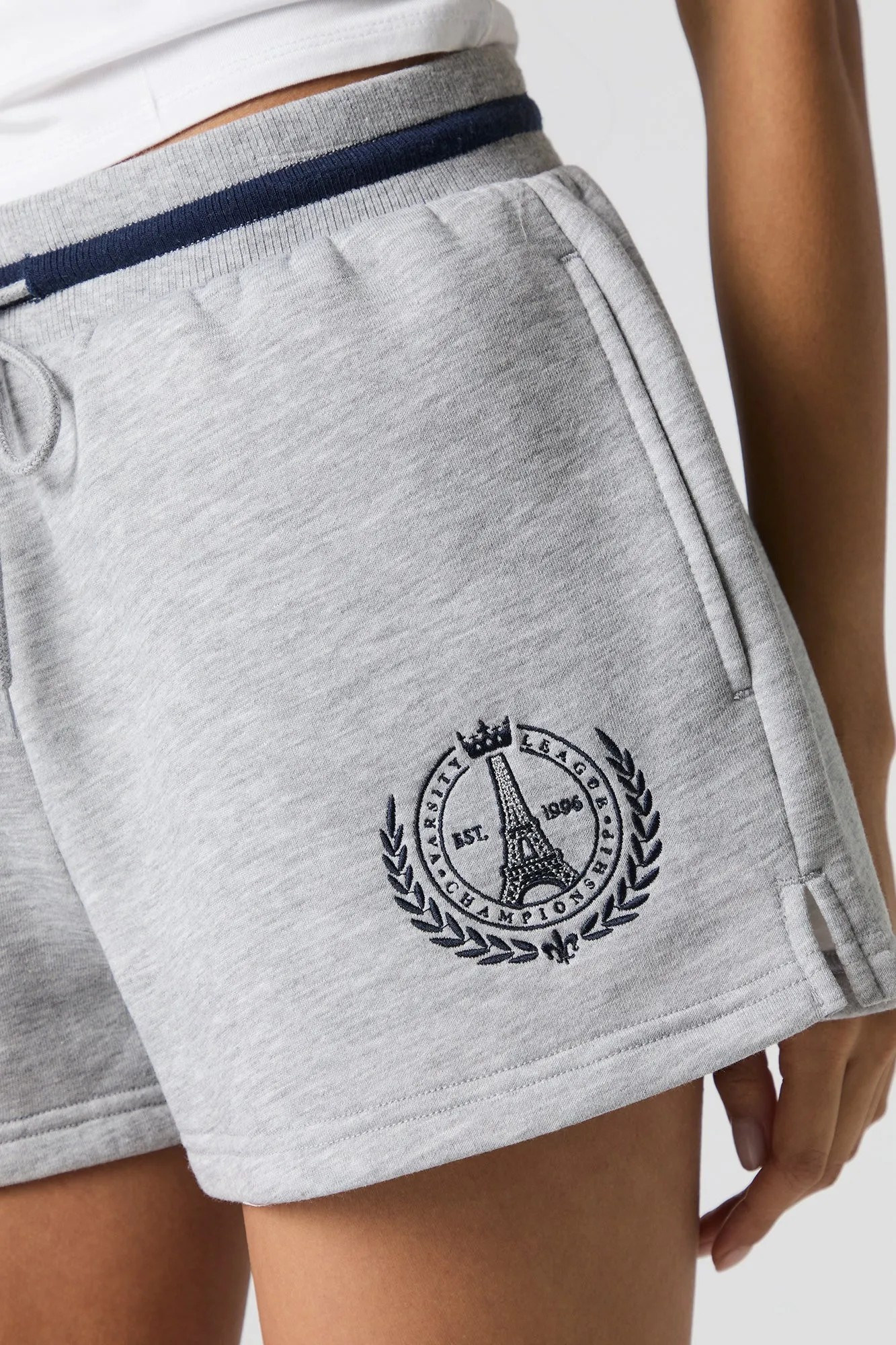 Embroidered Fleece Drawstring Short