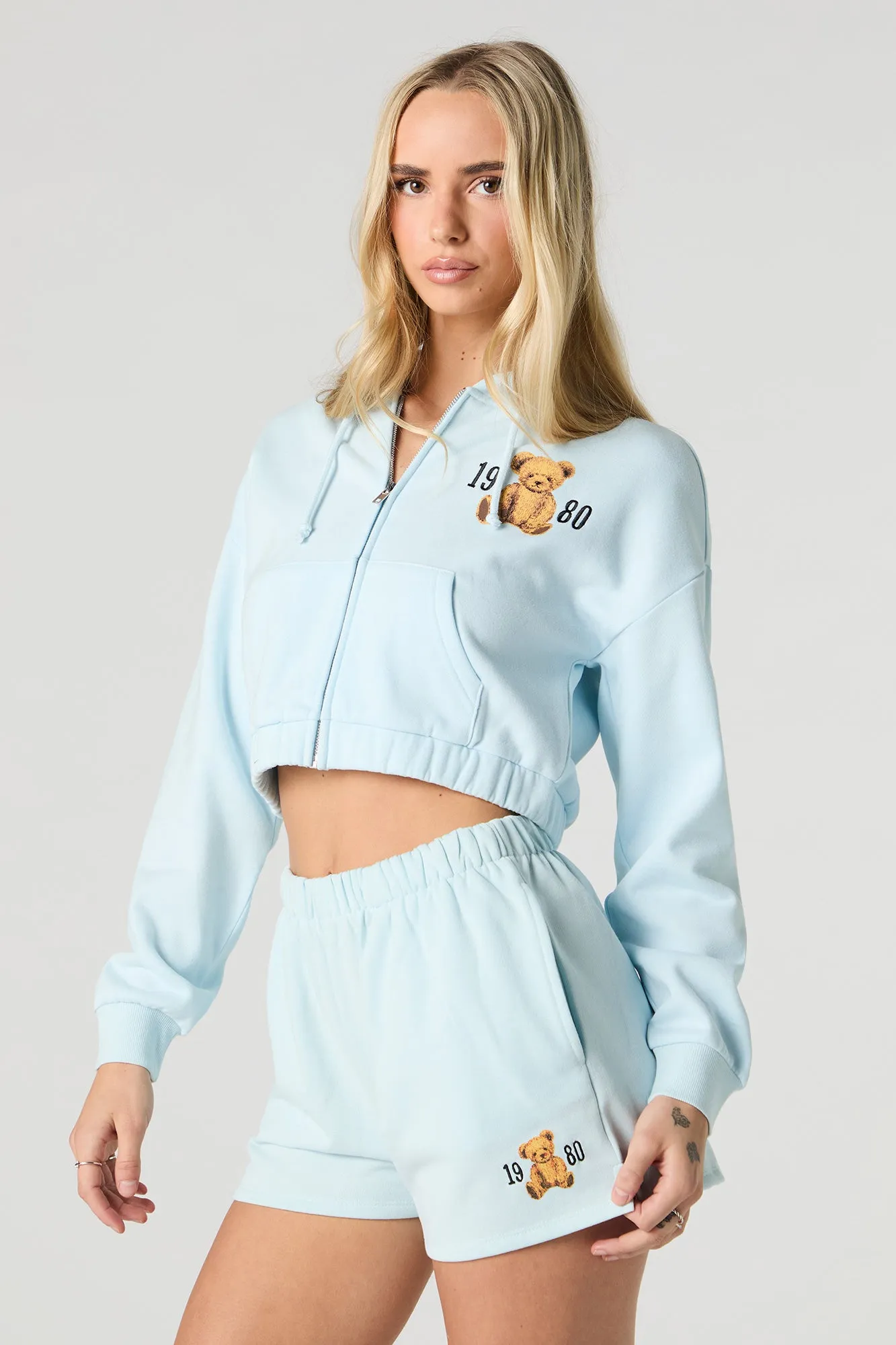 Embroidered Fleece Short