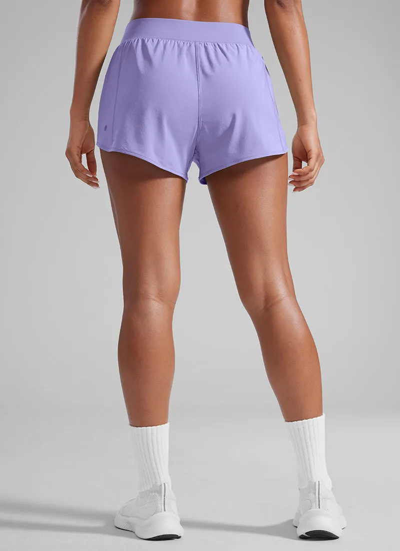 Feathery-Fit Soft Mid Waisted Shorts 3” with Zipper Pockets Liner
