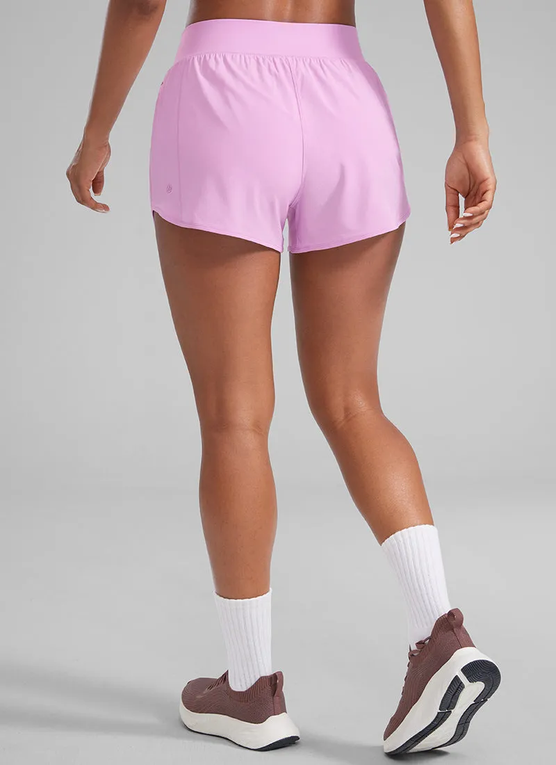 Feathery-Fit Soft Mid Waisted Shorts 3” with Zipper Pockets Liner