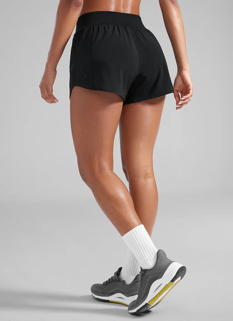 Feathery-Fit Soft Mid Waisted Shorts 3” with Zipper Pockets Liner