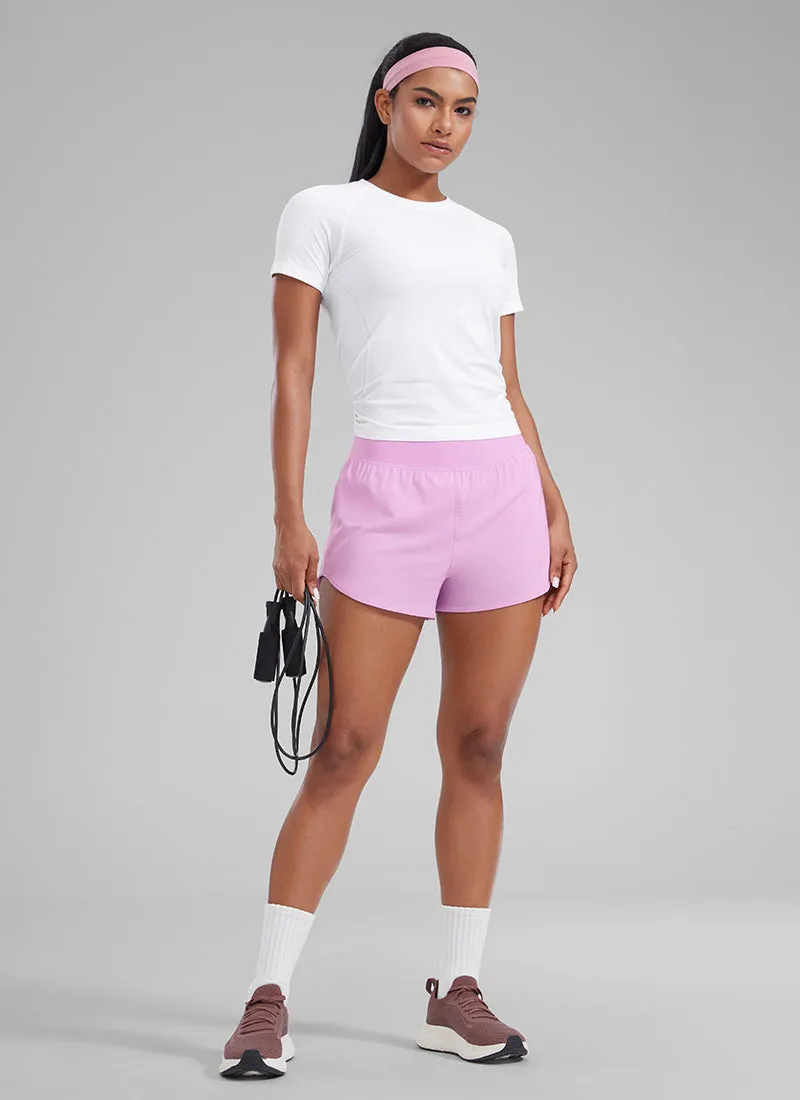 Feathery-Fit Soft Mid Waisted Shorts 3” with Zipper Pockets Liner