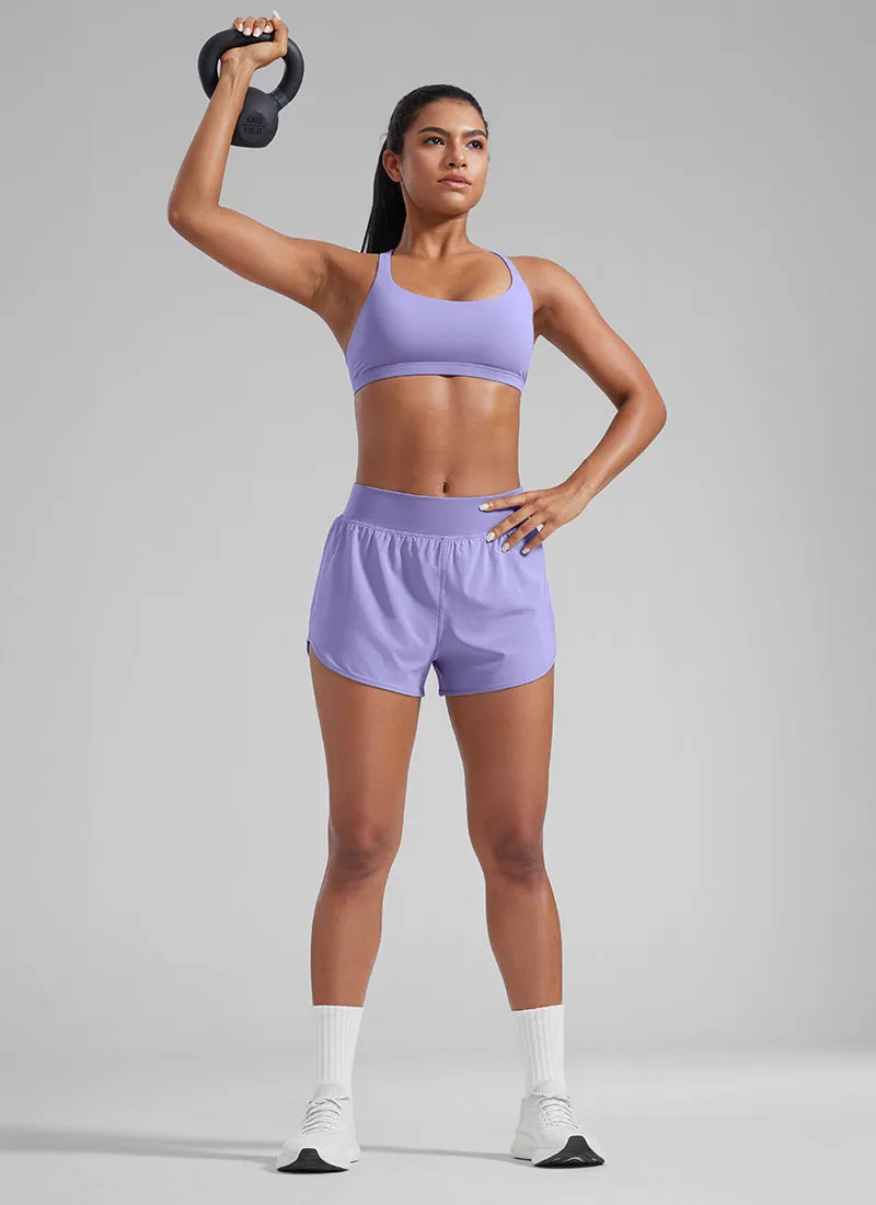 Feathery-Fit Soft Mid Waisted Shorts 3” with Zipper Pockets Liner