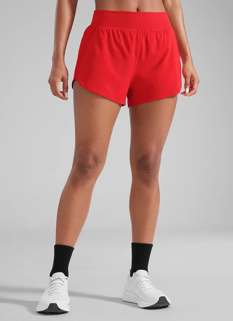 Feathery-Fit Soft Mid Waisted Shorts 3” with Zipper Pockets Liner