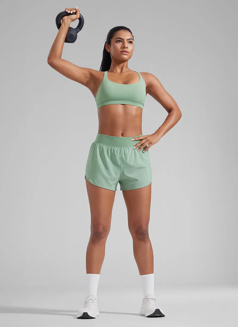 Feathery-Fit Soft Mid Waisted Shorts 3” with Zipper Pockets Liner