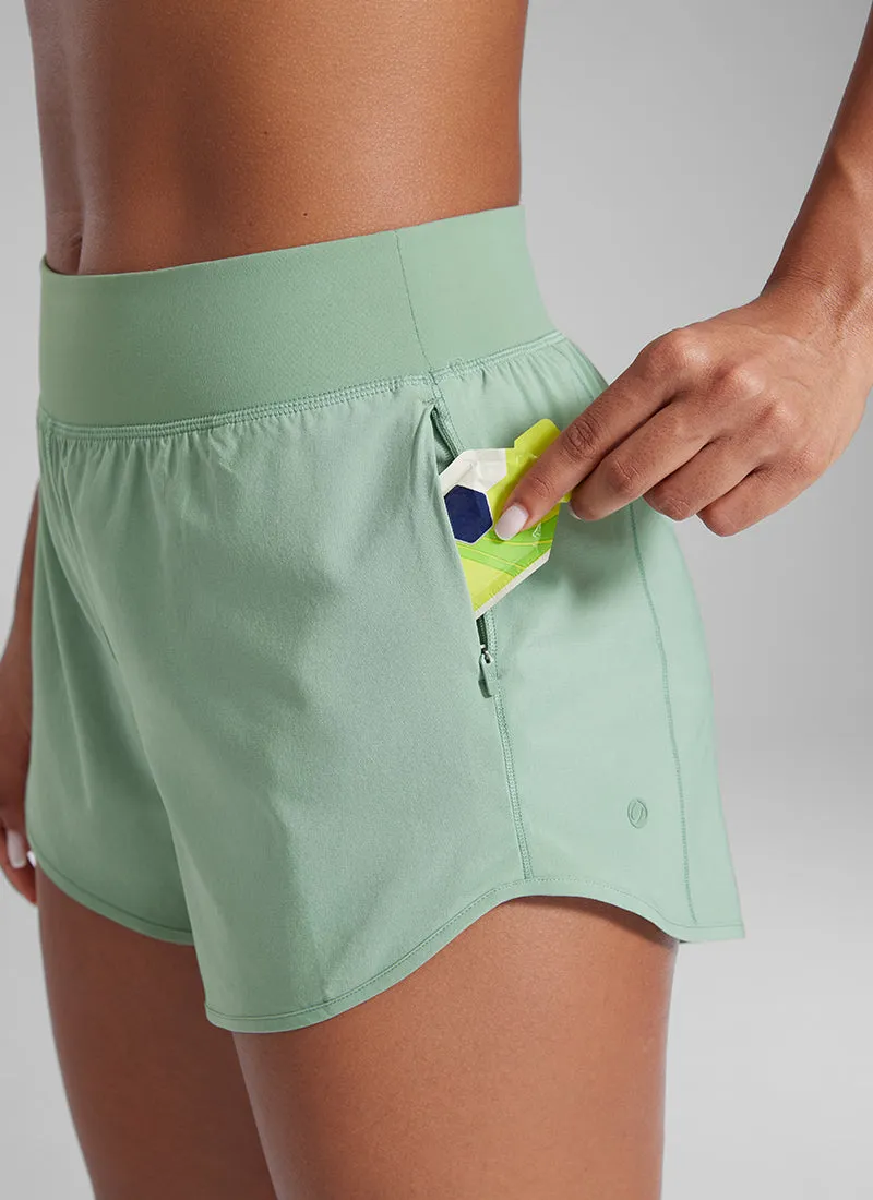 Feathery-Fit Soft Mid Waisted Shorts 3” with Zipper Pockets Liner