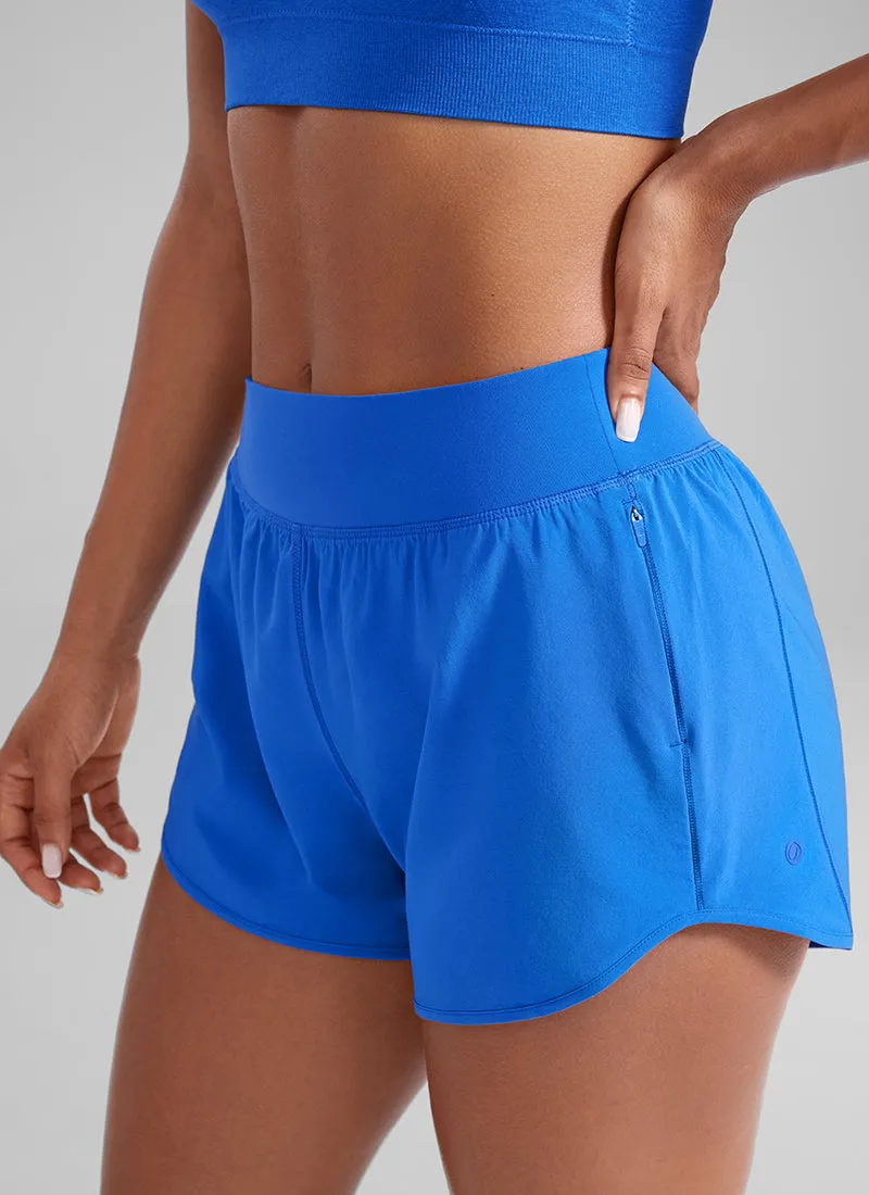 Feathery-Fit Soft Mid Waisted Shorts 3” with Zipper Pockets Liner