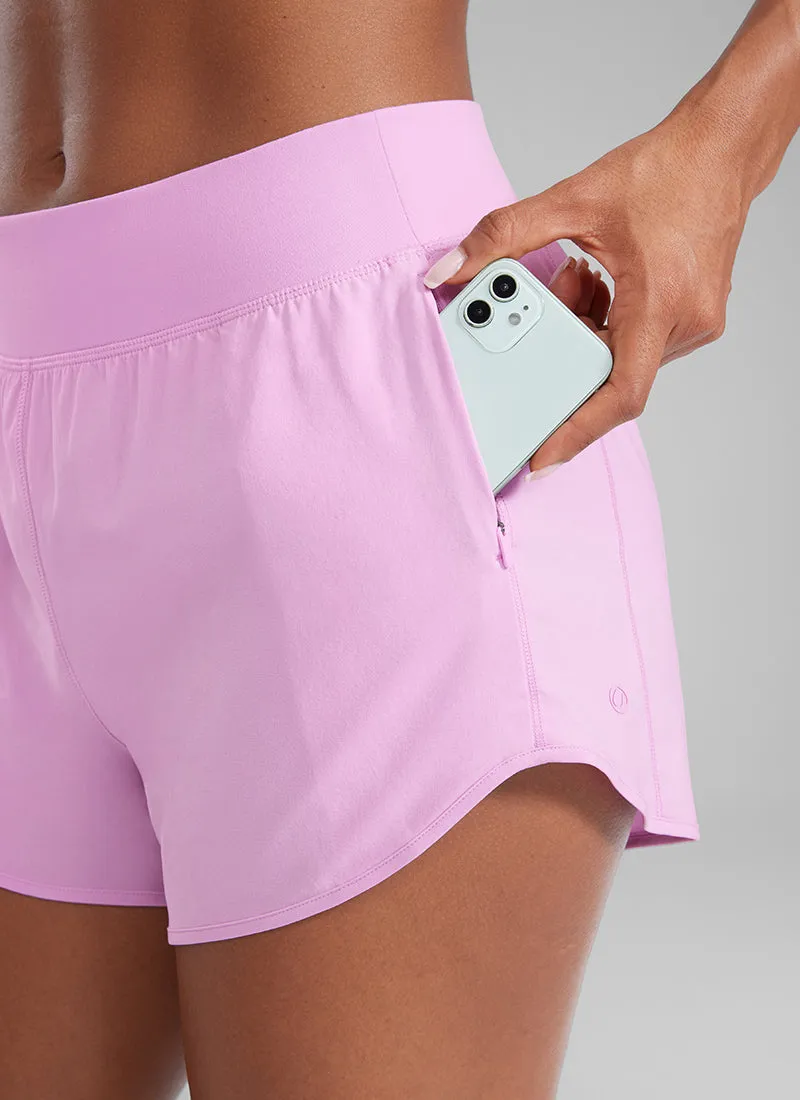Feathery-Fit Soft Mid Waisted Shorts 3” with Zipper Pockets Liner
