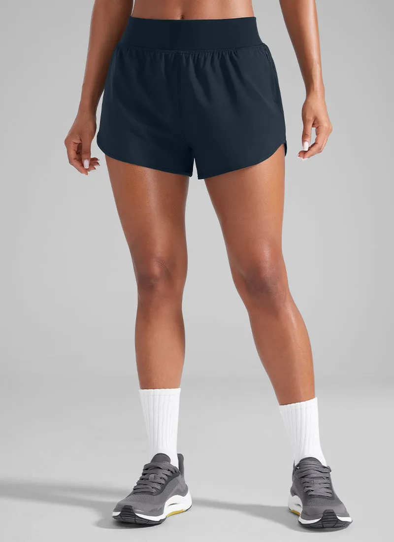 Feathery-Fit Soft Mid Waisted Shorts 3” with Zipper Pockets Liner