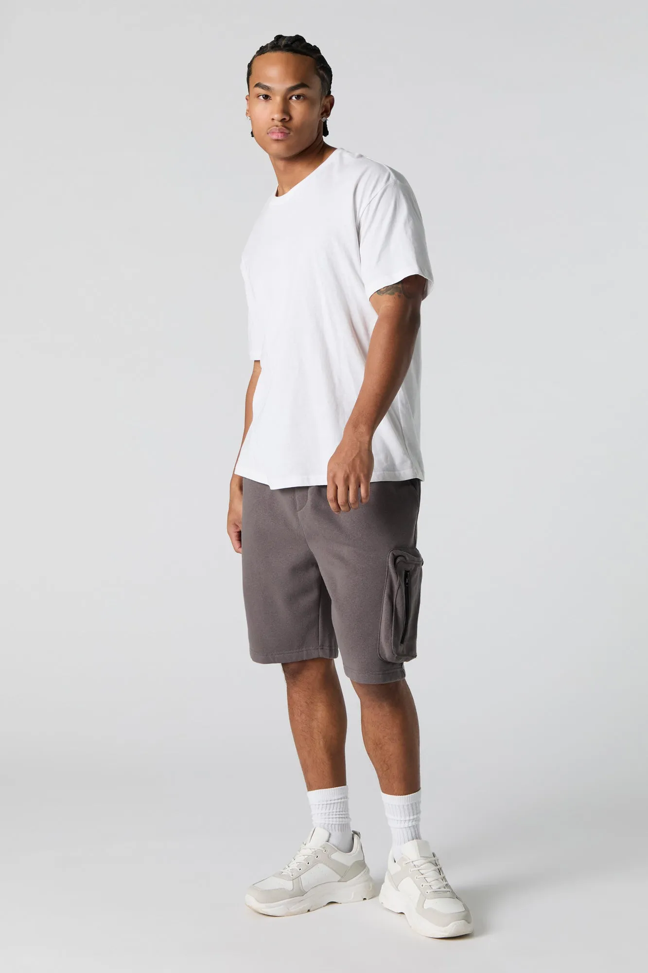 Fleece Longline Zipper Cargo Short