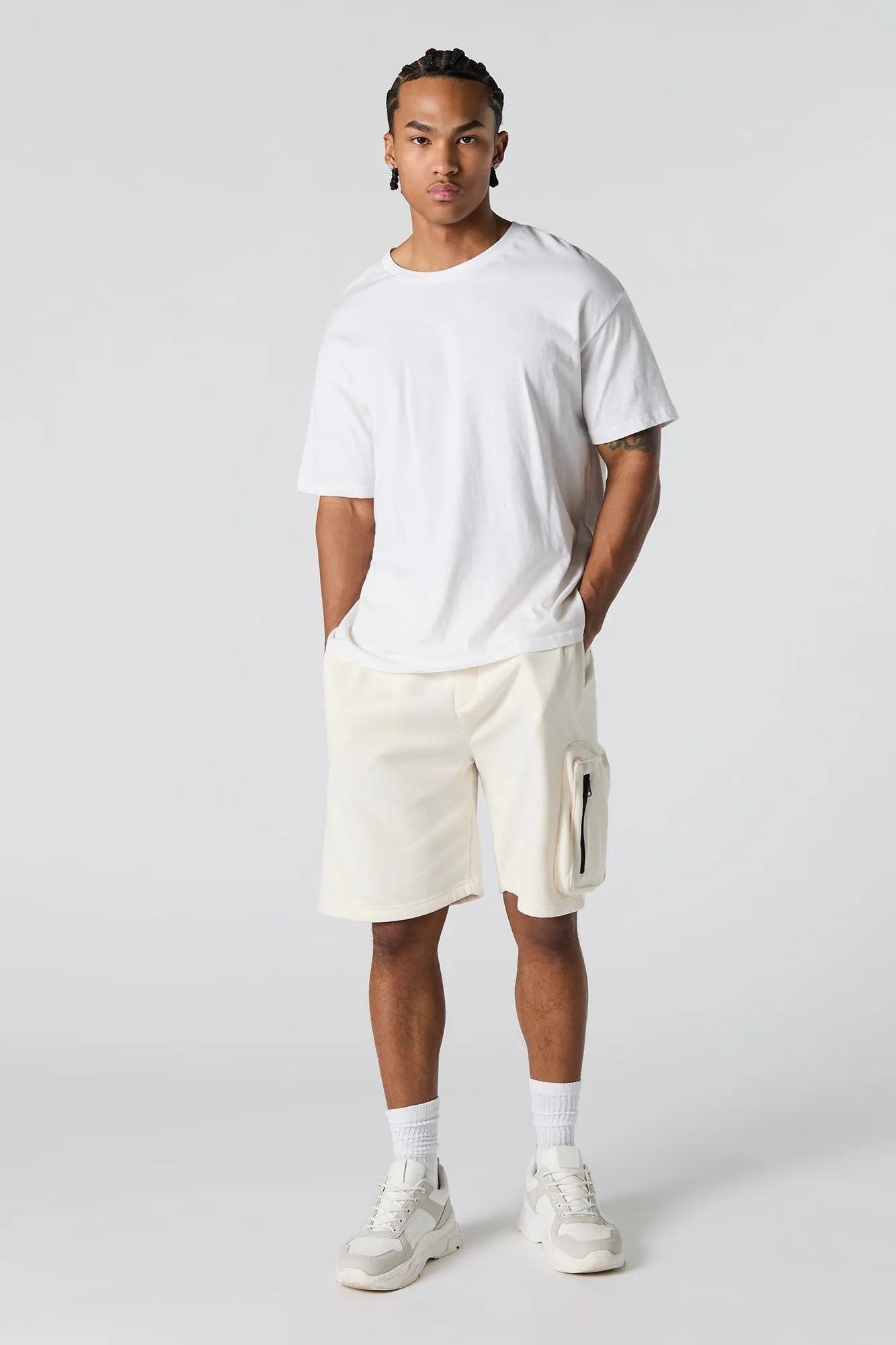 Fleece Longline Zipper Cargo Short