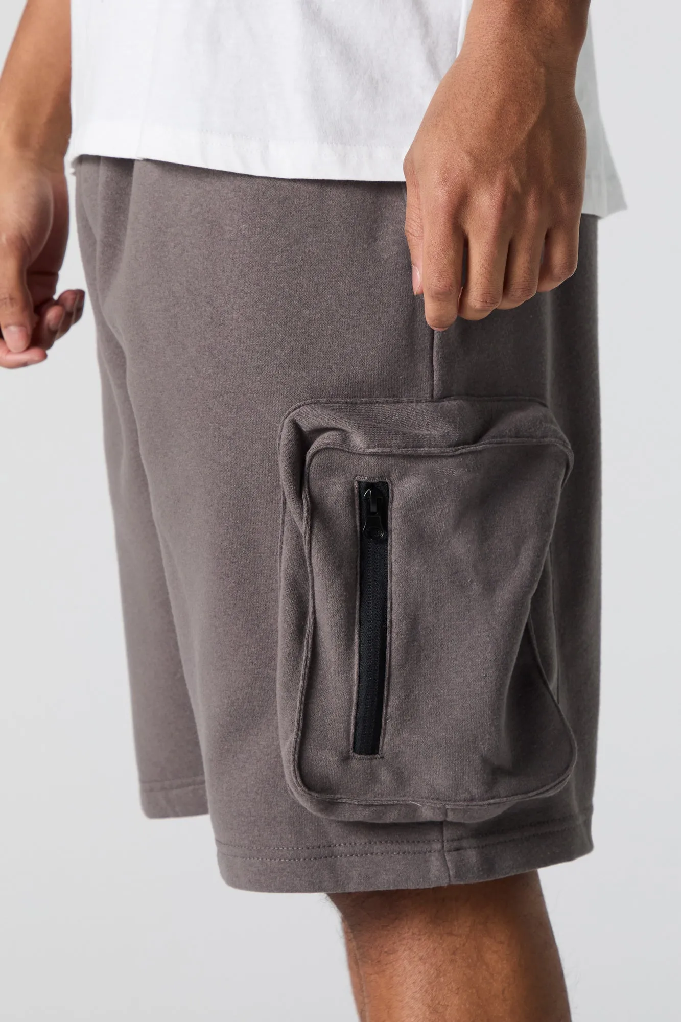 Fleece Longline Zipper Cargo Short