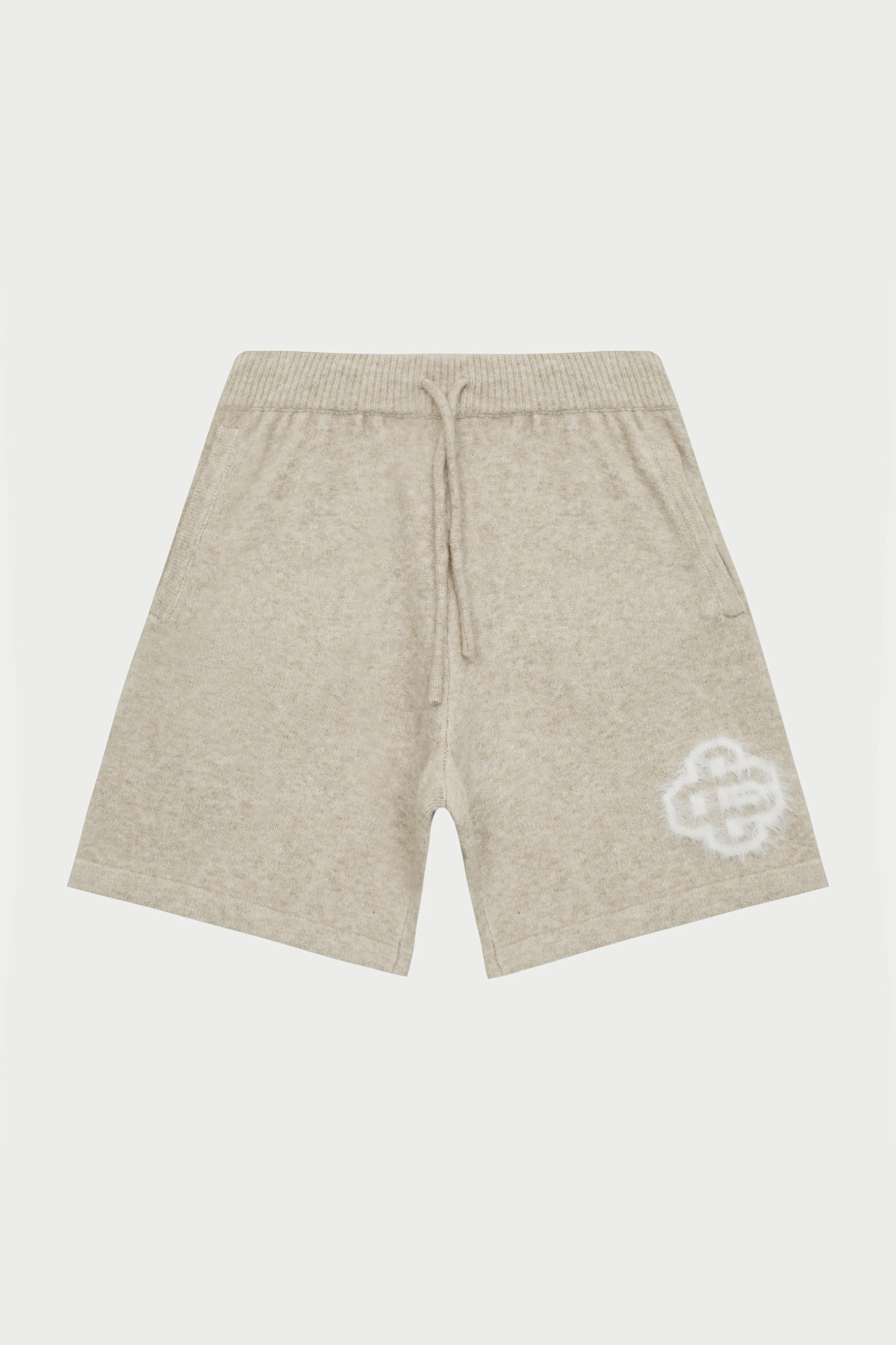 FLUFFY EMBLEM KNITTED SHORTS - BEIGE