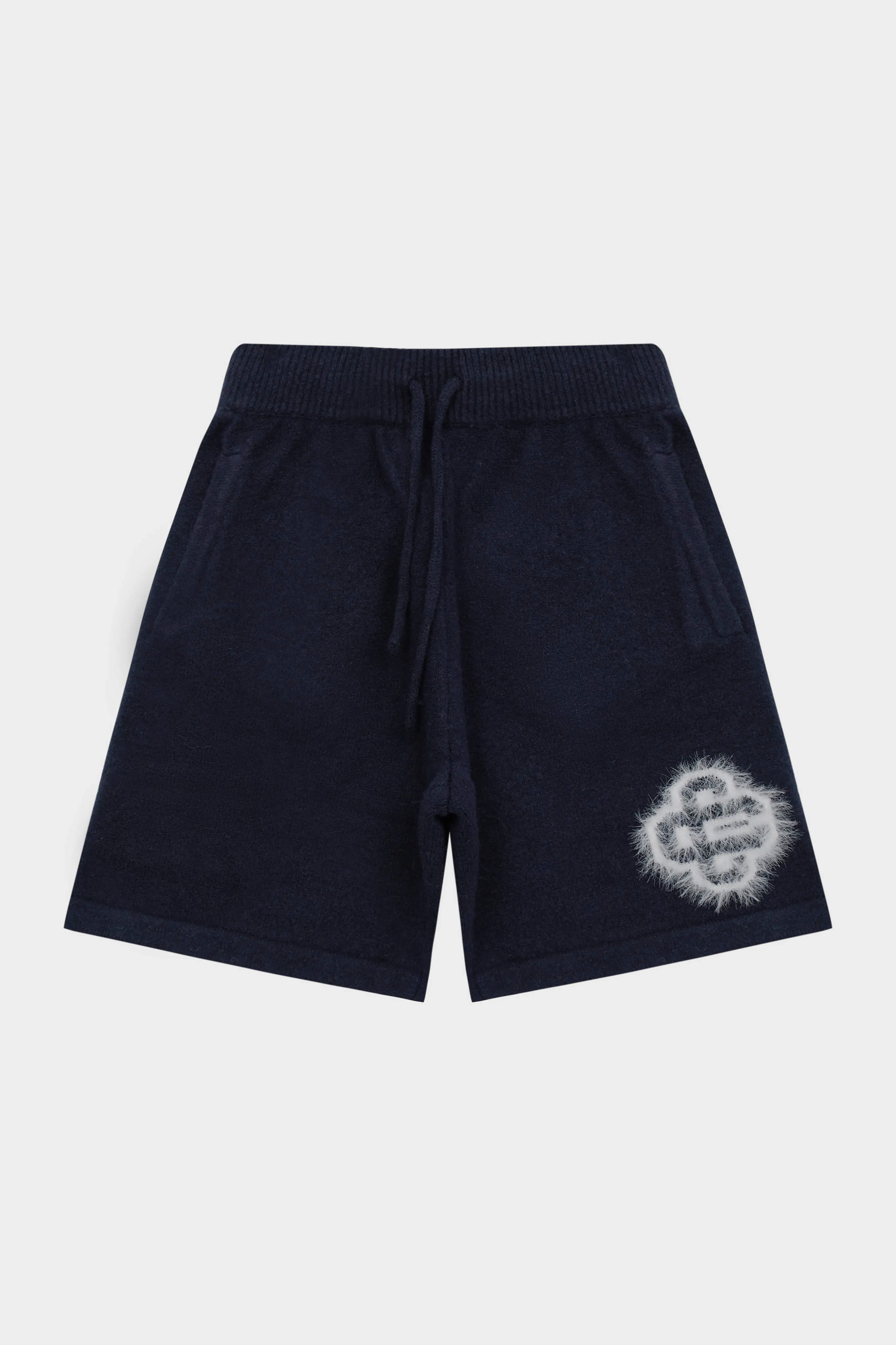 FLUFFY EMBLEM KNITTED SHORTS - NAVY