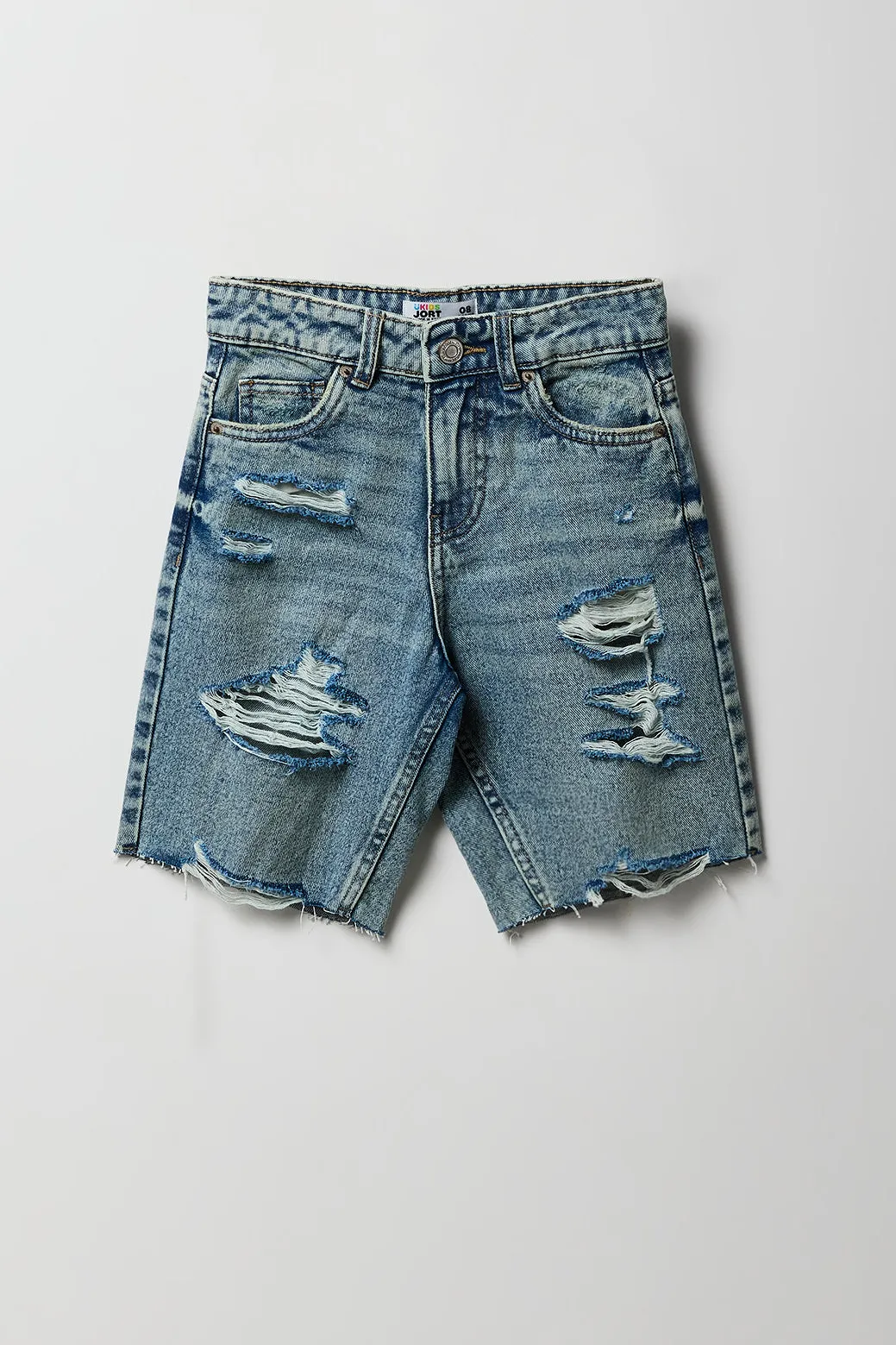 Girl Mid Rise Distressed Raw Hem Jort