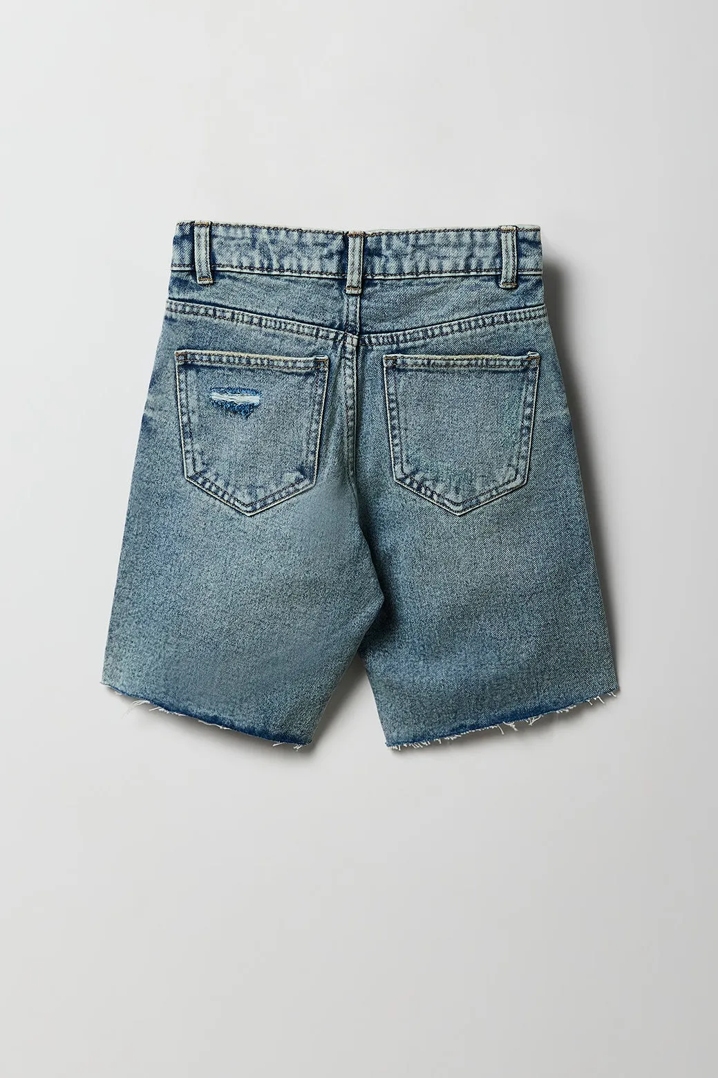 Girl Mid Rise Distressed Raw Hem Jort