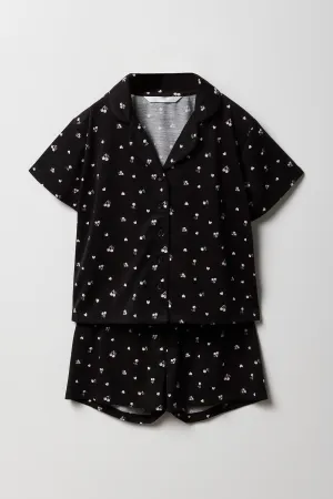 Girls Button-Up Top & Short 2 Piece Pajama Set