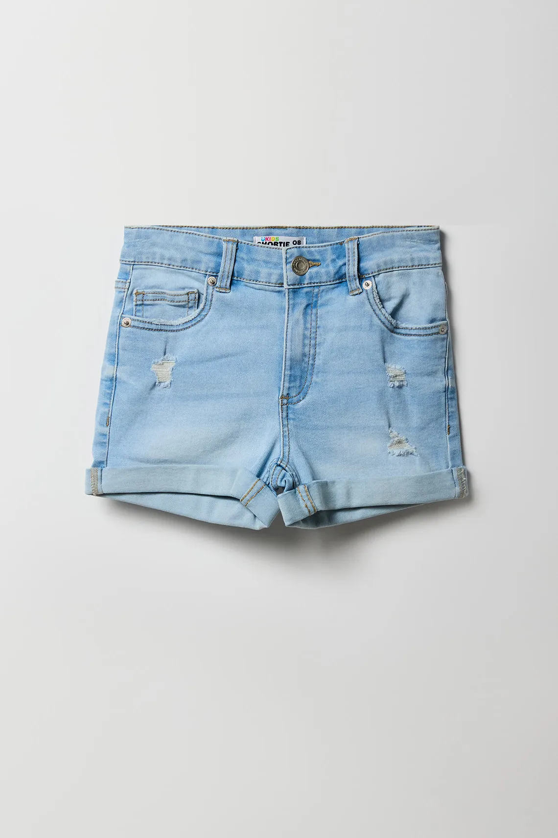 Girls Distressed Denim Mid Rise Shortie