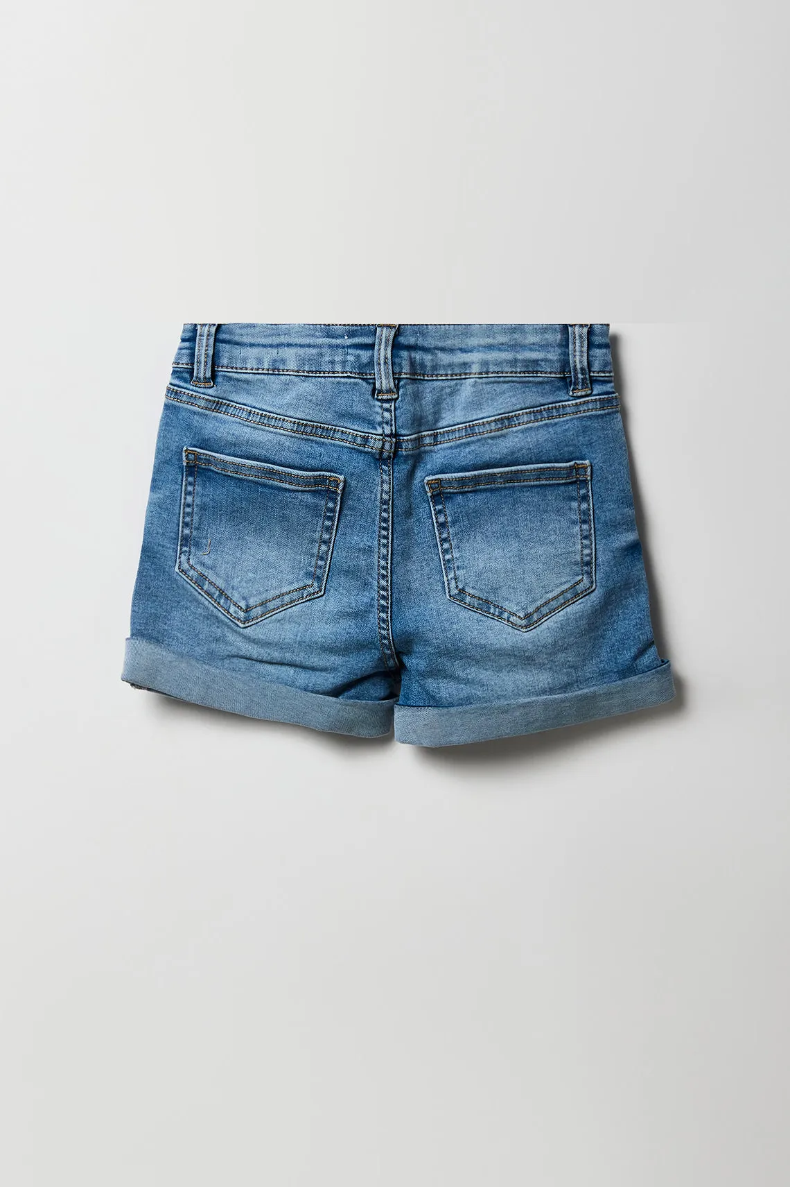 Girls Distressed Denim Mid Rise Shortie