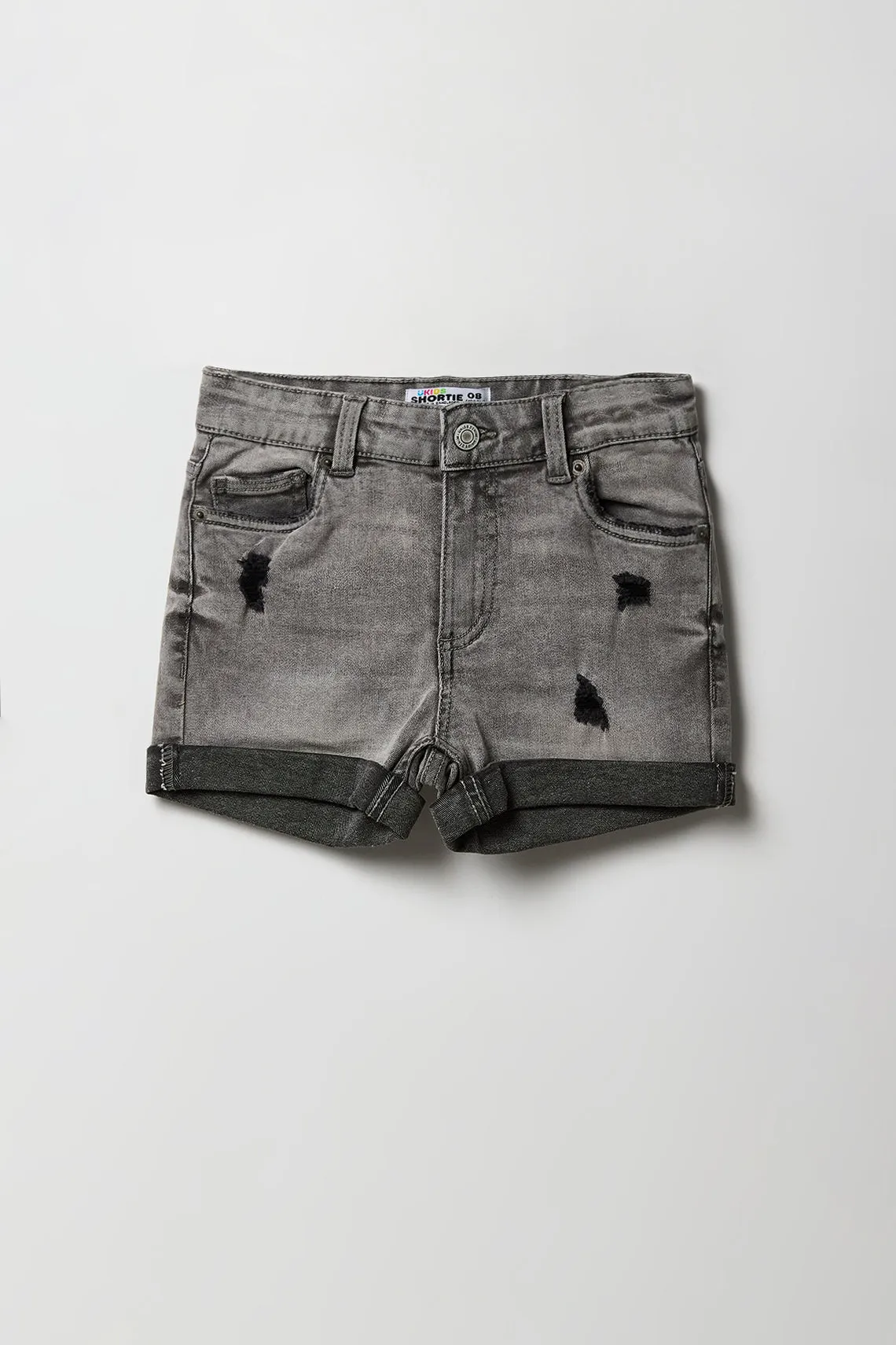 Girls Distressed Denim Mid Rise Shortie