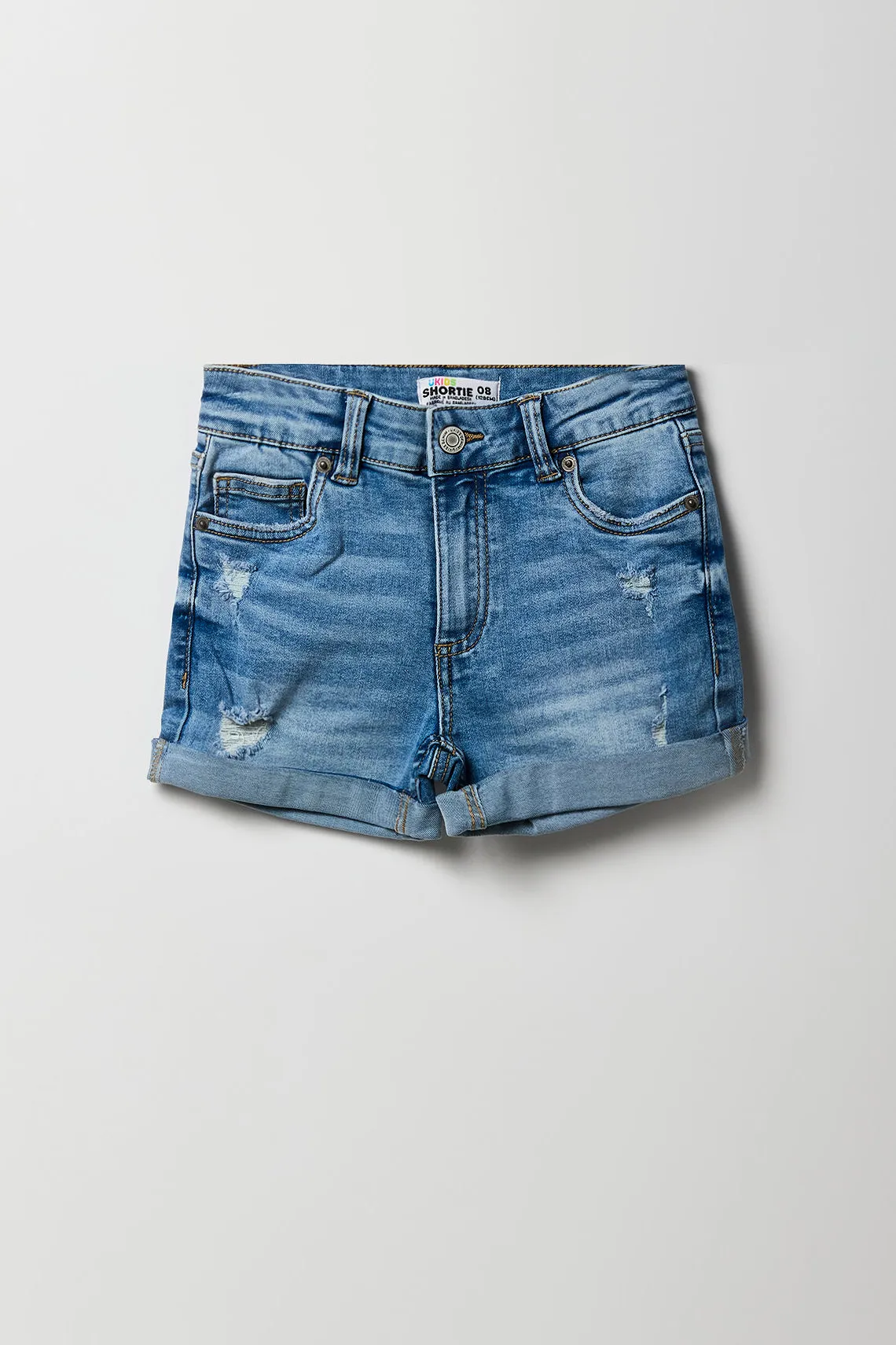 Girls Distressed Denim Mid Rise Shortie