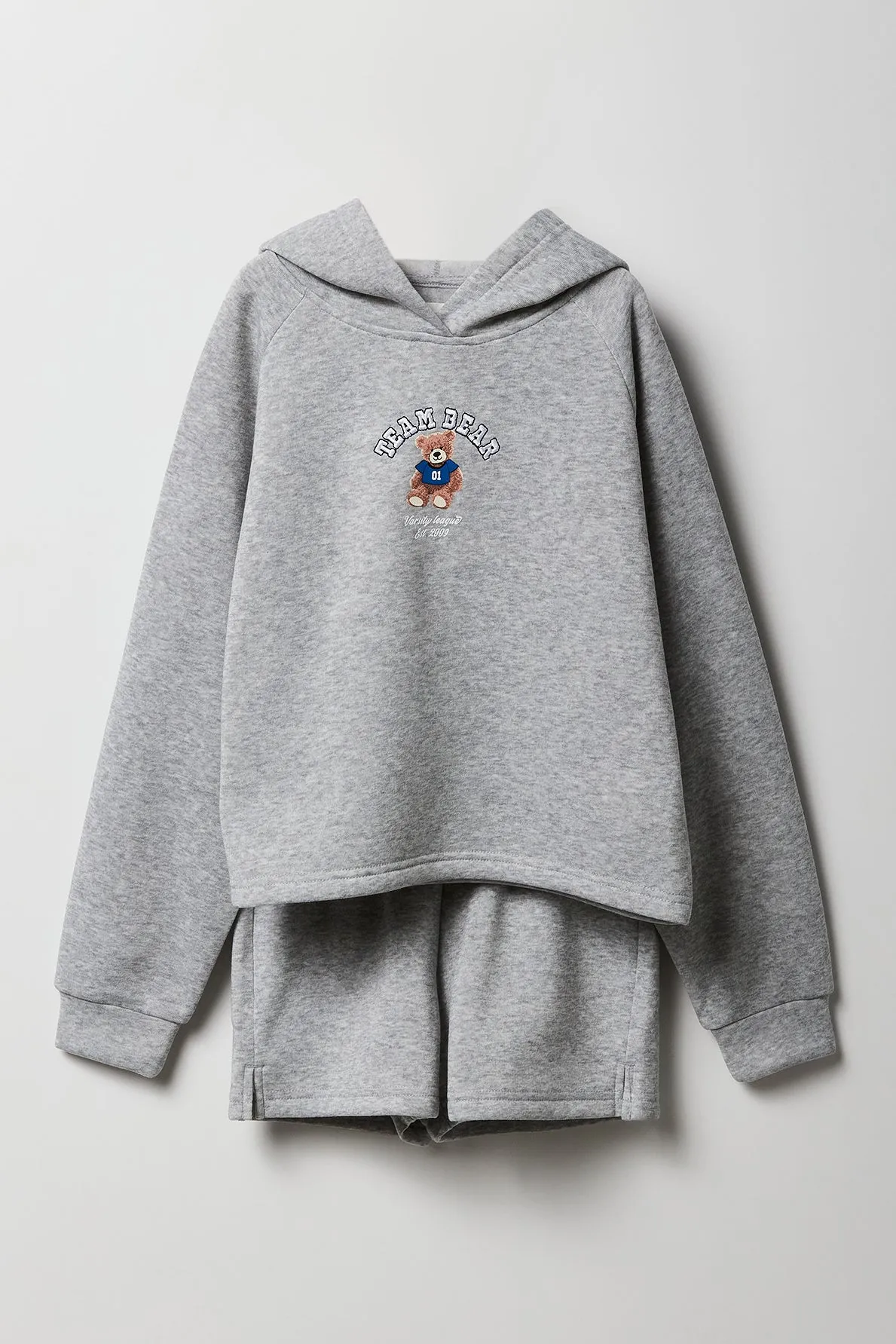 Girls Embroidered Fleece Hoodie & Short 2 Piece Set