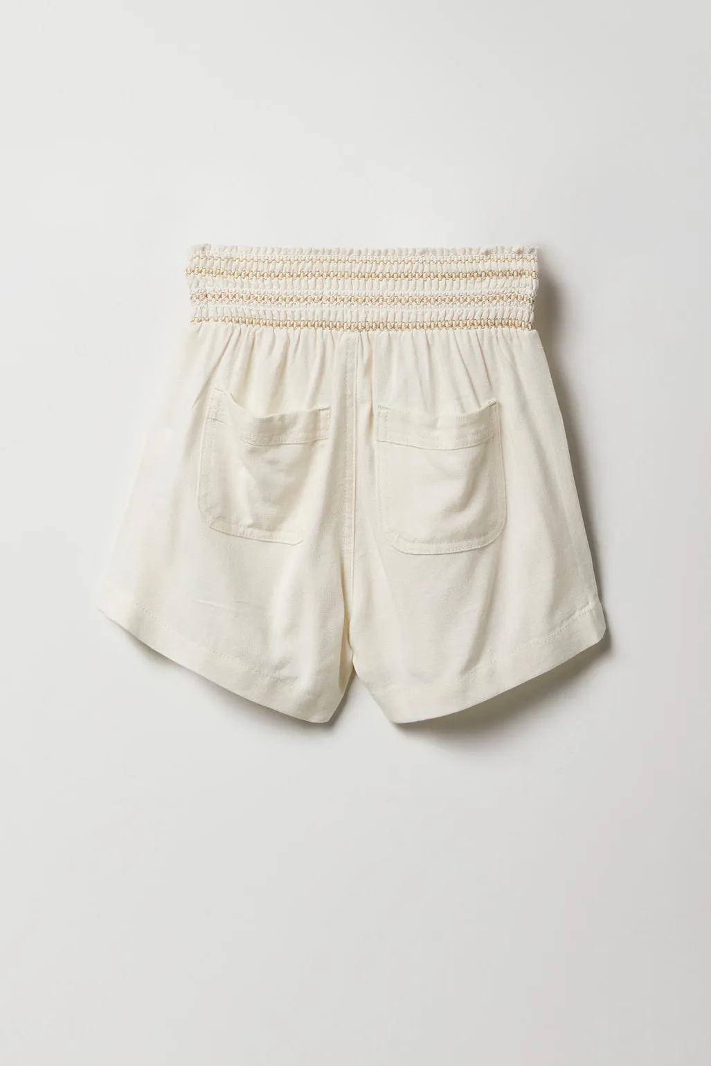 Girls Linen Smocked Waist Short