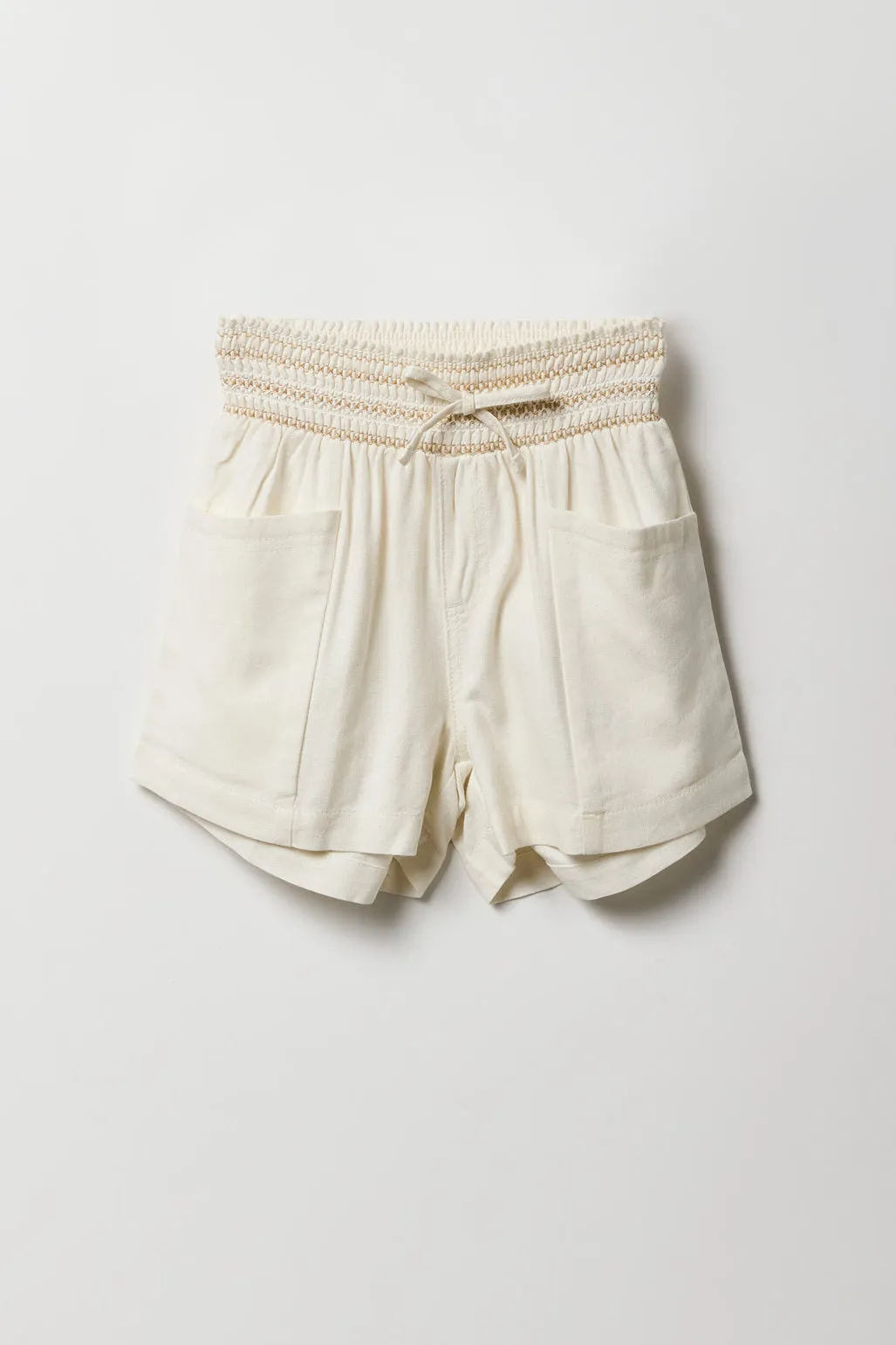 Girls Linen Smocked Waist Short