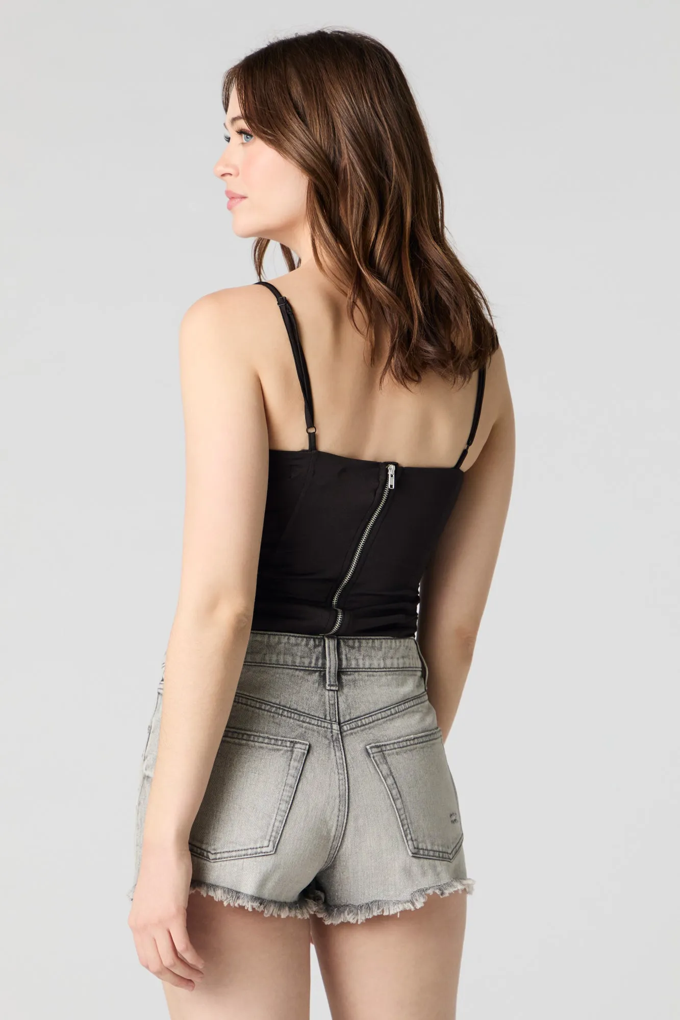 Grey Wash Distressed Denim Short