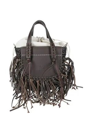 Handbag In Raffia And Leather With Fringes