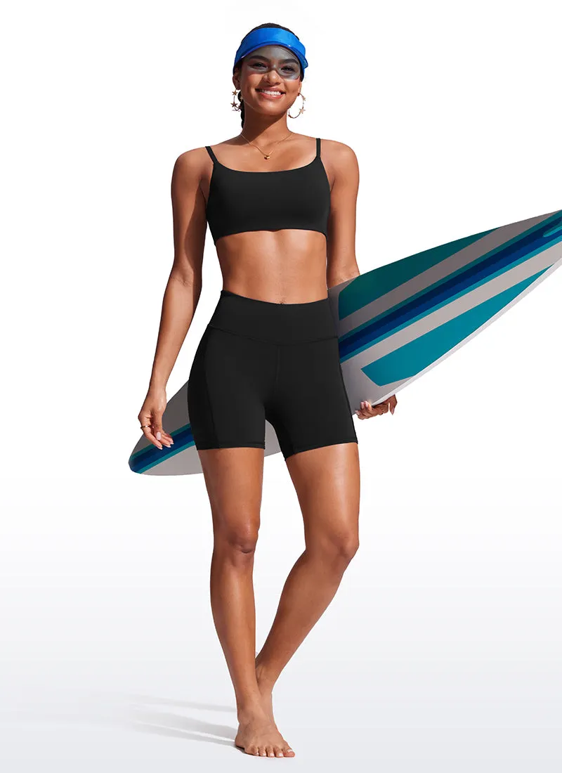 High Waisted Swim Board Shorts with Liner and Pockets 6''