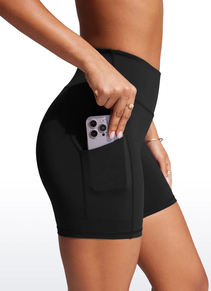 High Waisted Swim Board Shorts with Liner and Pockets 6''