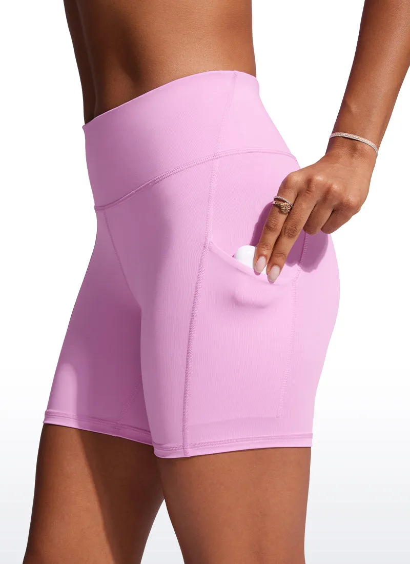 High Waisted Swim Board Shorts with Liner and Pockets 6''