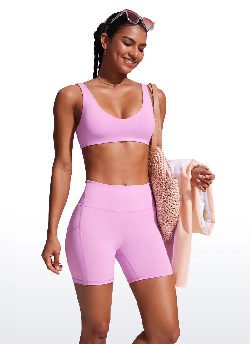 High Waisted Swim Board Shorts with Liner and Pockets 6''