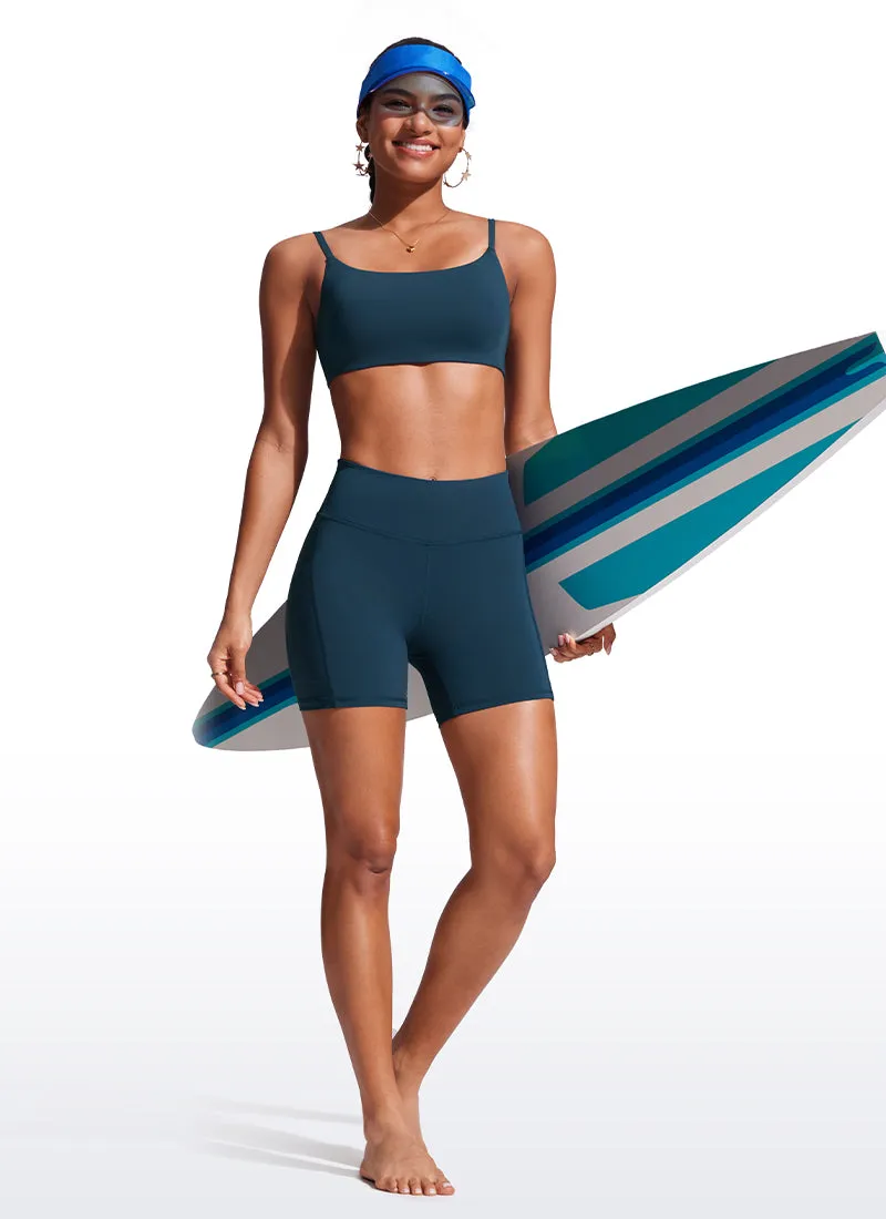 High Waisted Swim Board Shorts with Liner and Pockets 6''