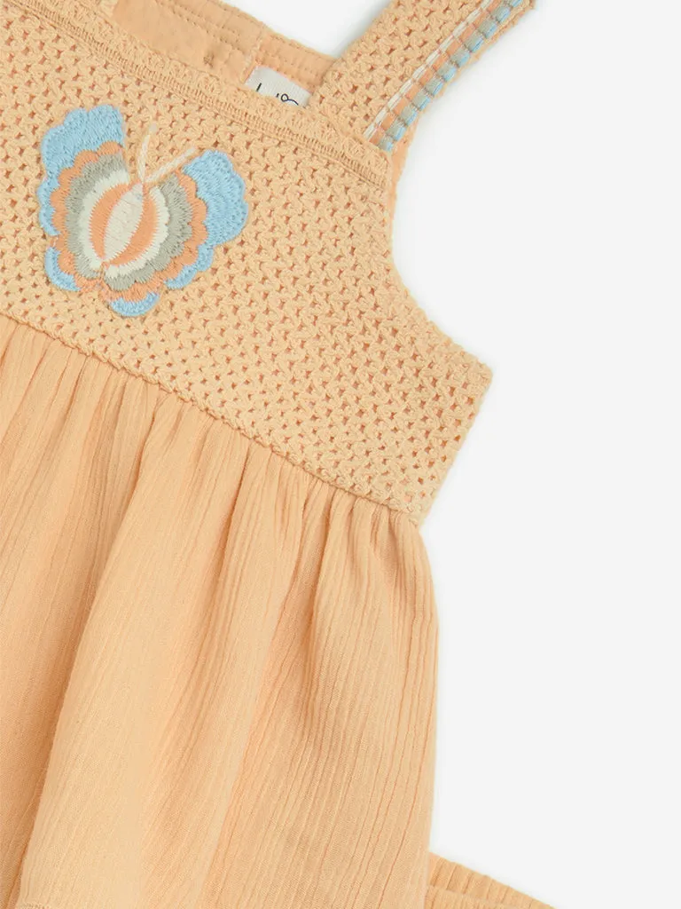 HOP Baby Orange Embroidered Cotton Top and Shorts Set
