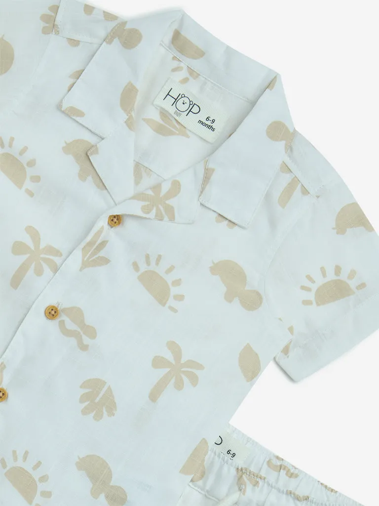 HOP Baby White Printed Cotton Shirt with Shorts Set
