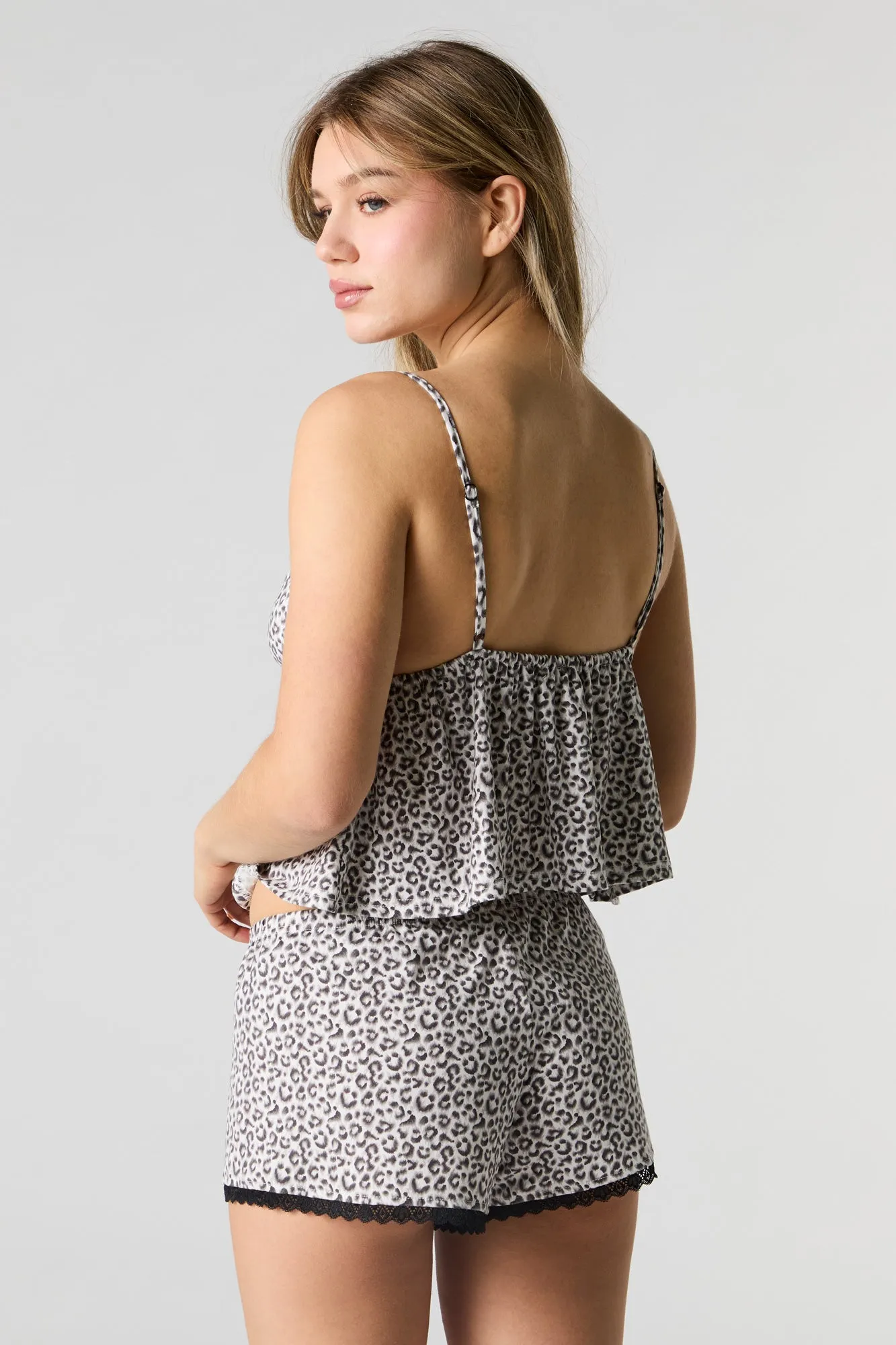 Lace Trim Babydoll Cami & Short 2 Piece Pajama Set