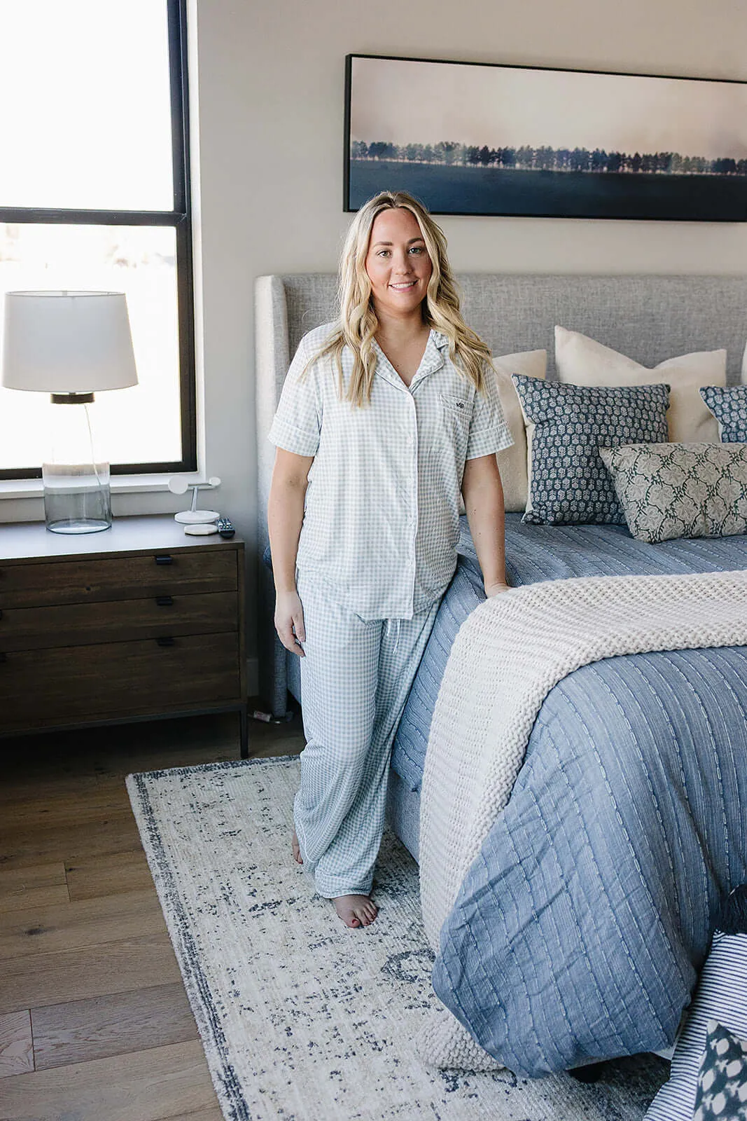 Light Blue Gingham Women's Pajama Set