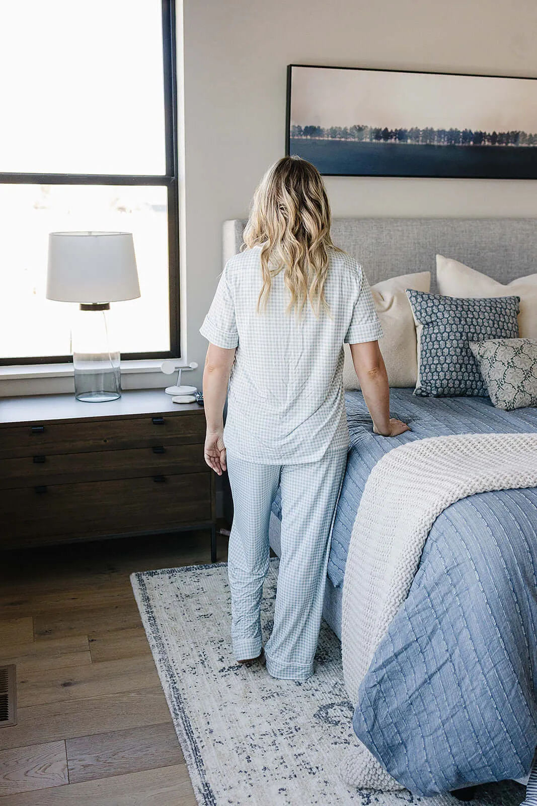 Light Blue Gingham Women's Pajama Set