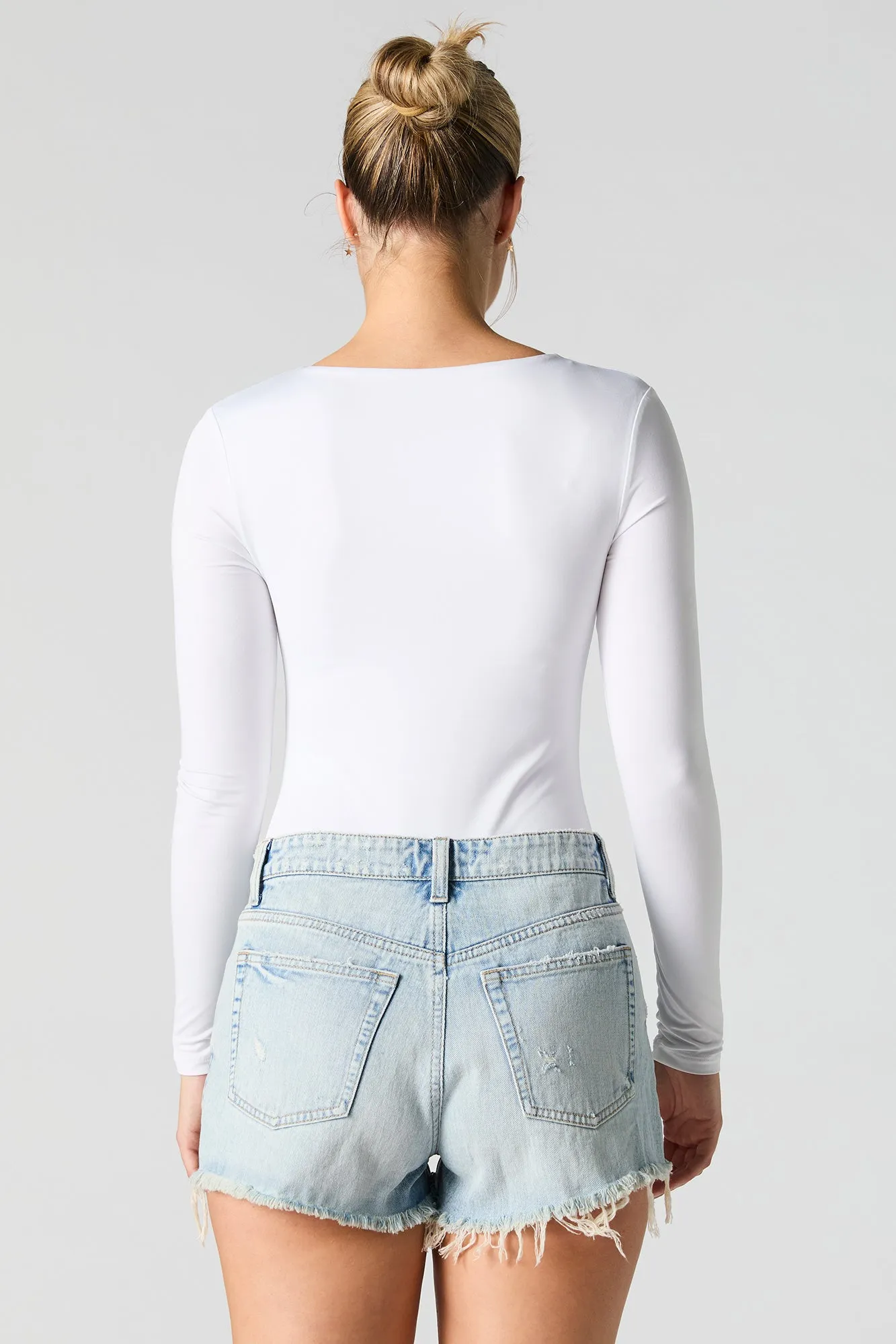 Light Wash Distressed Rigid Denim Short