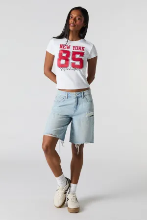 Light Wash Distressed Slouchy Jort