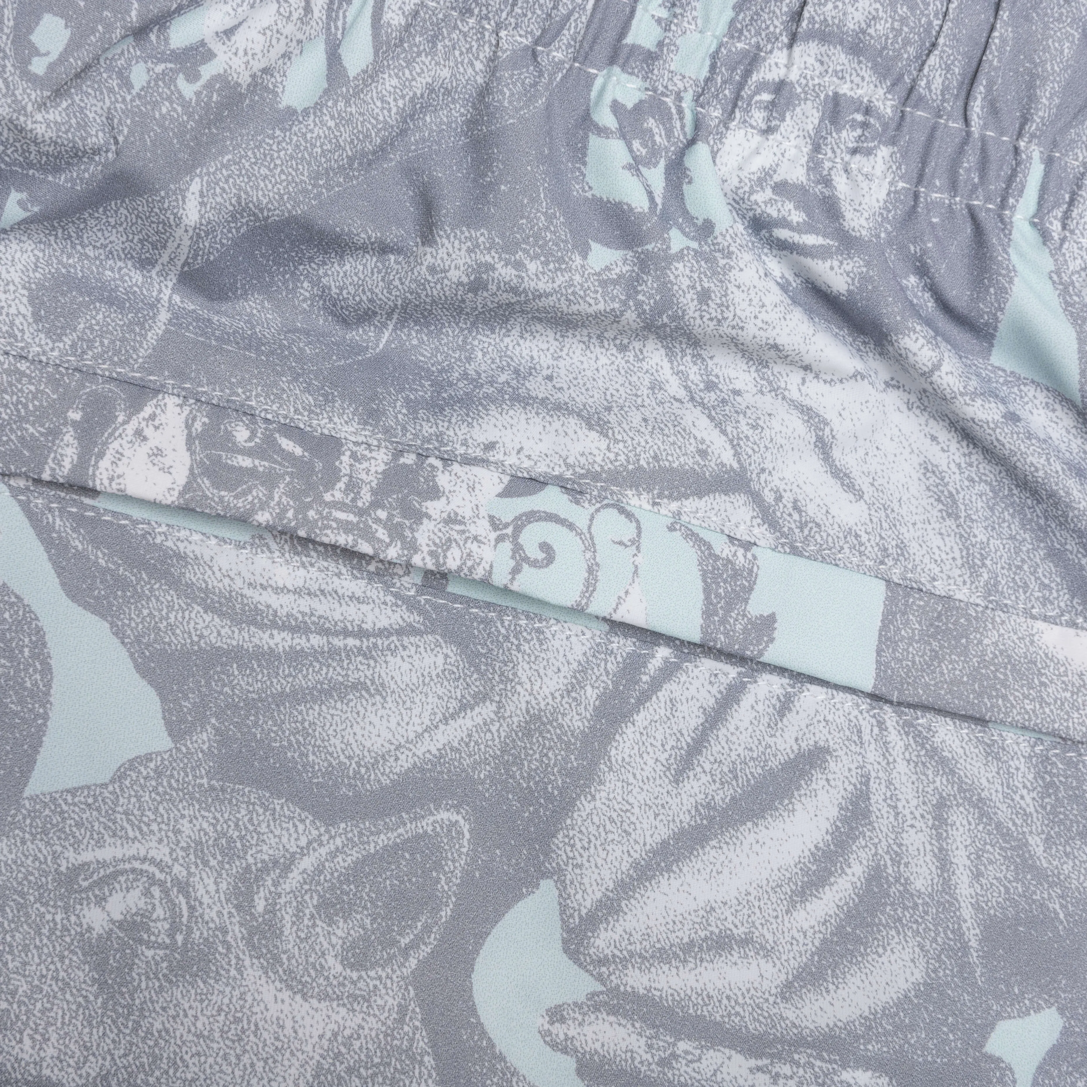 Linen Bermuda Swim Shorts with Hubert Objects Print - Prussian Blue/Grey