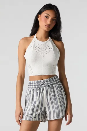Linen-Blend Smocked Waist Short