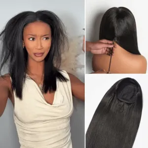 Luvme Too Easy Texture™ Wig Yaki Straight Glueless Flexi-Fit Drawstring 3-In-1 Half Wig Human Hair