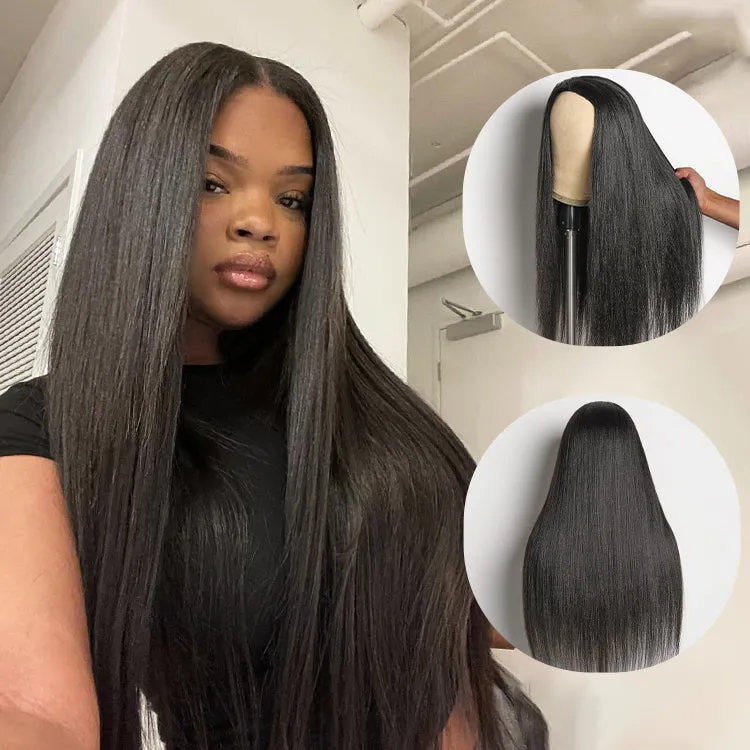 Luvme Too Easy Texture™ Wig Yaki Straight Glueless Flexi-Fit Drawstring 3-In-1 Half Wig Human Hair