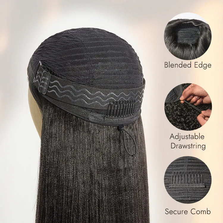 Luvme Too Easy Texture™ Wig Yaki Straight Glueless Flexi-Fit Drawstring 3-In-1 Half Wig Human Hair