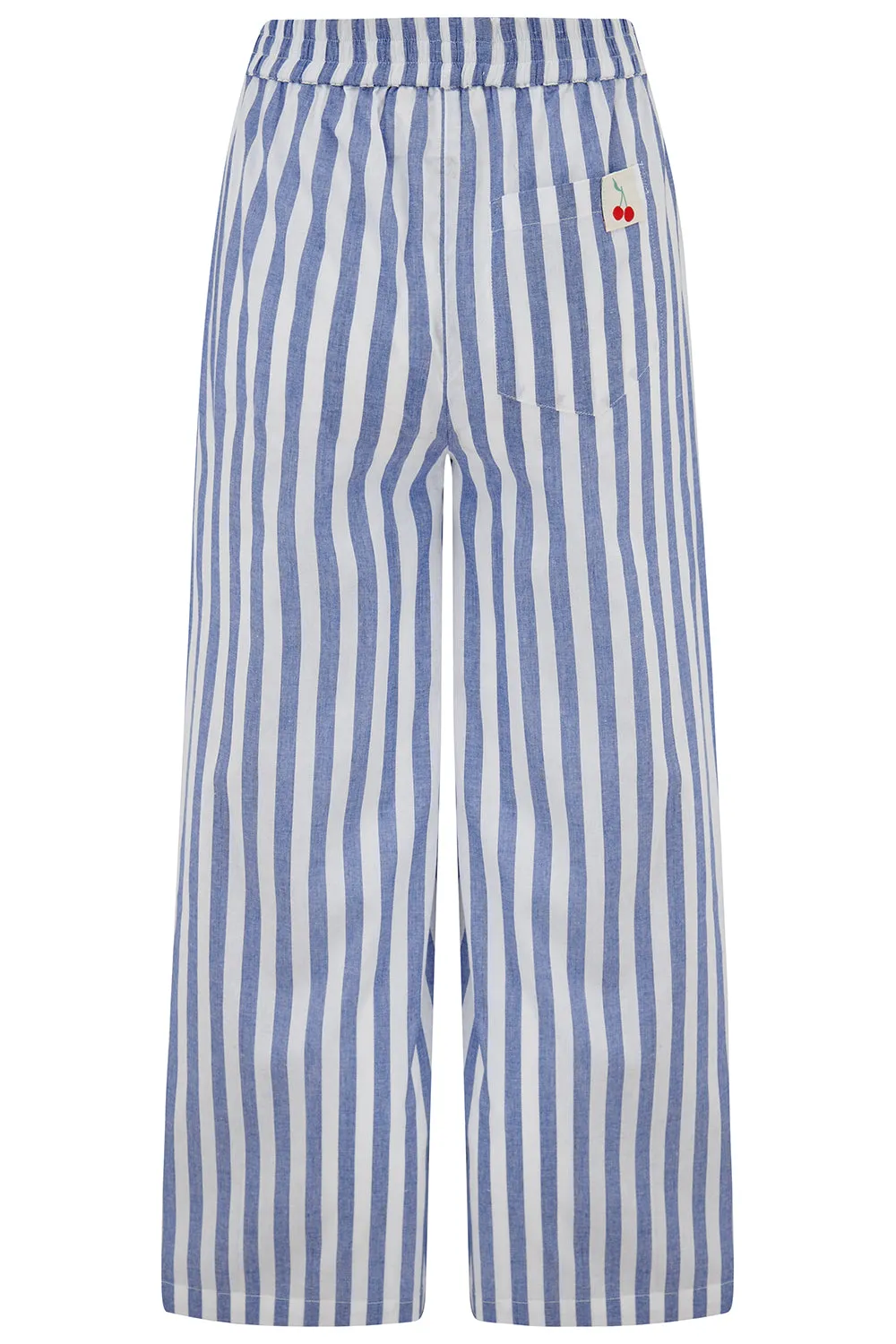 Maevis Wide Leg Cropped Trouser - Off-White/Blue. Bakers Stripe